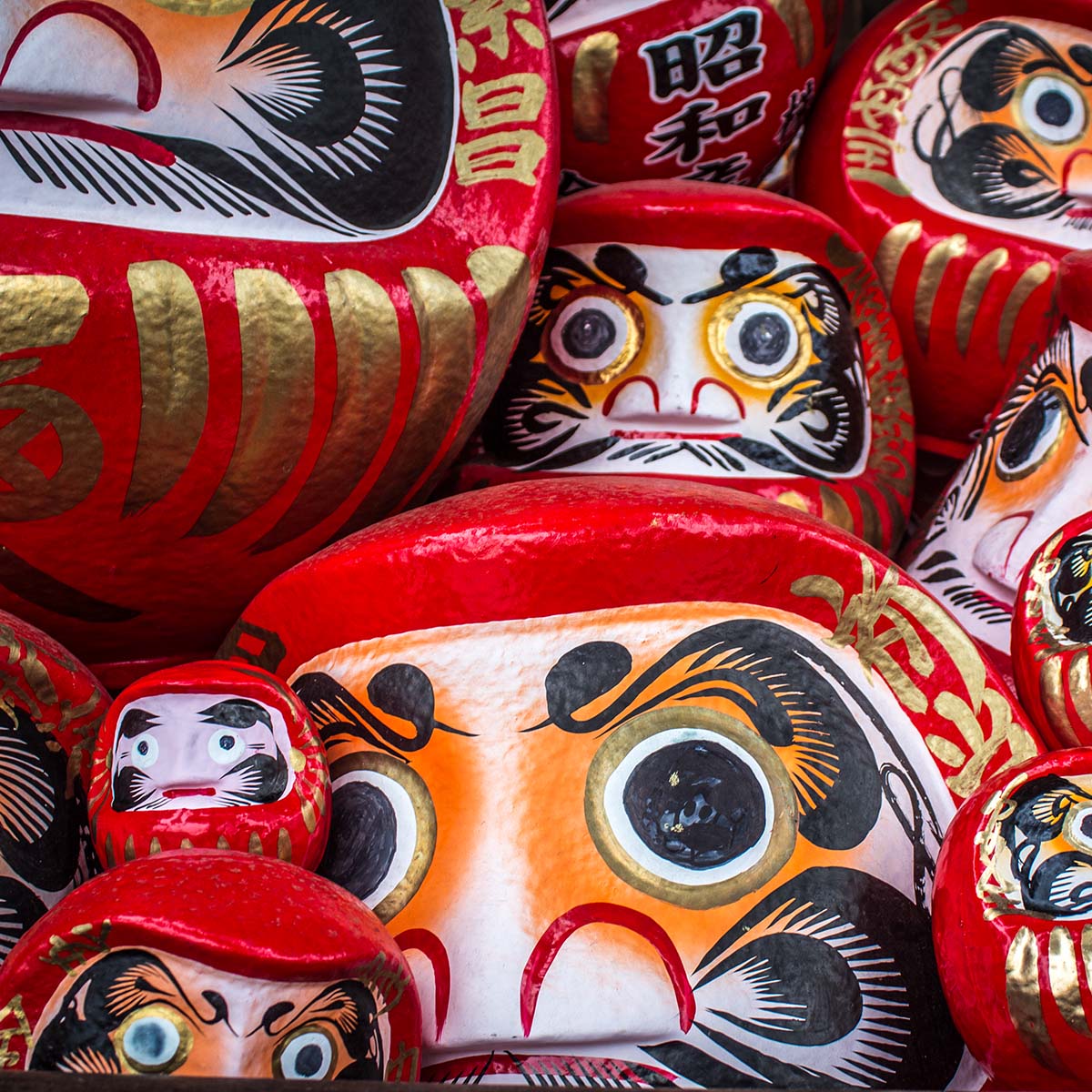 Daruma dolls and the Daruma temple in Takasaki, Japan